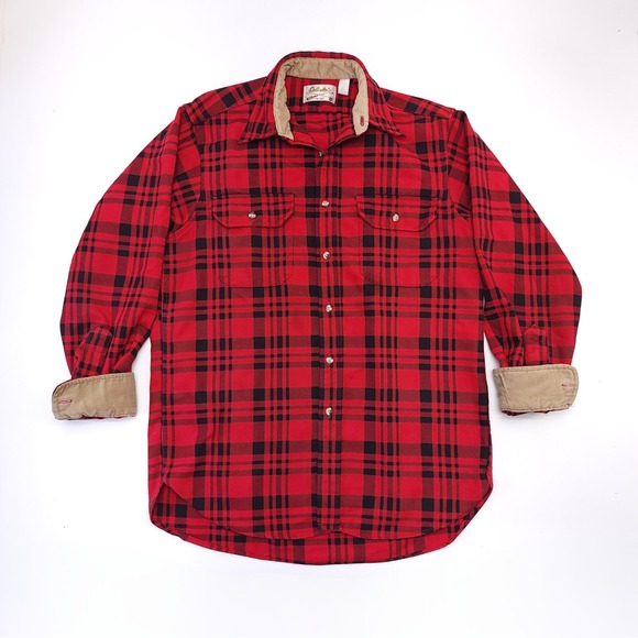 Cabela's Other - Vintage Cabela's Red Flannel Mens L Button Up Corduroy Trim Hunting Outdoors